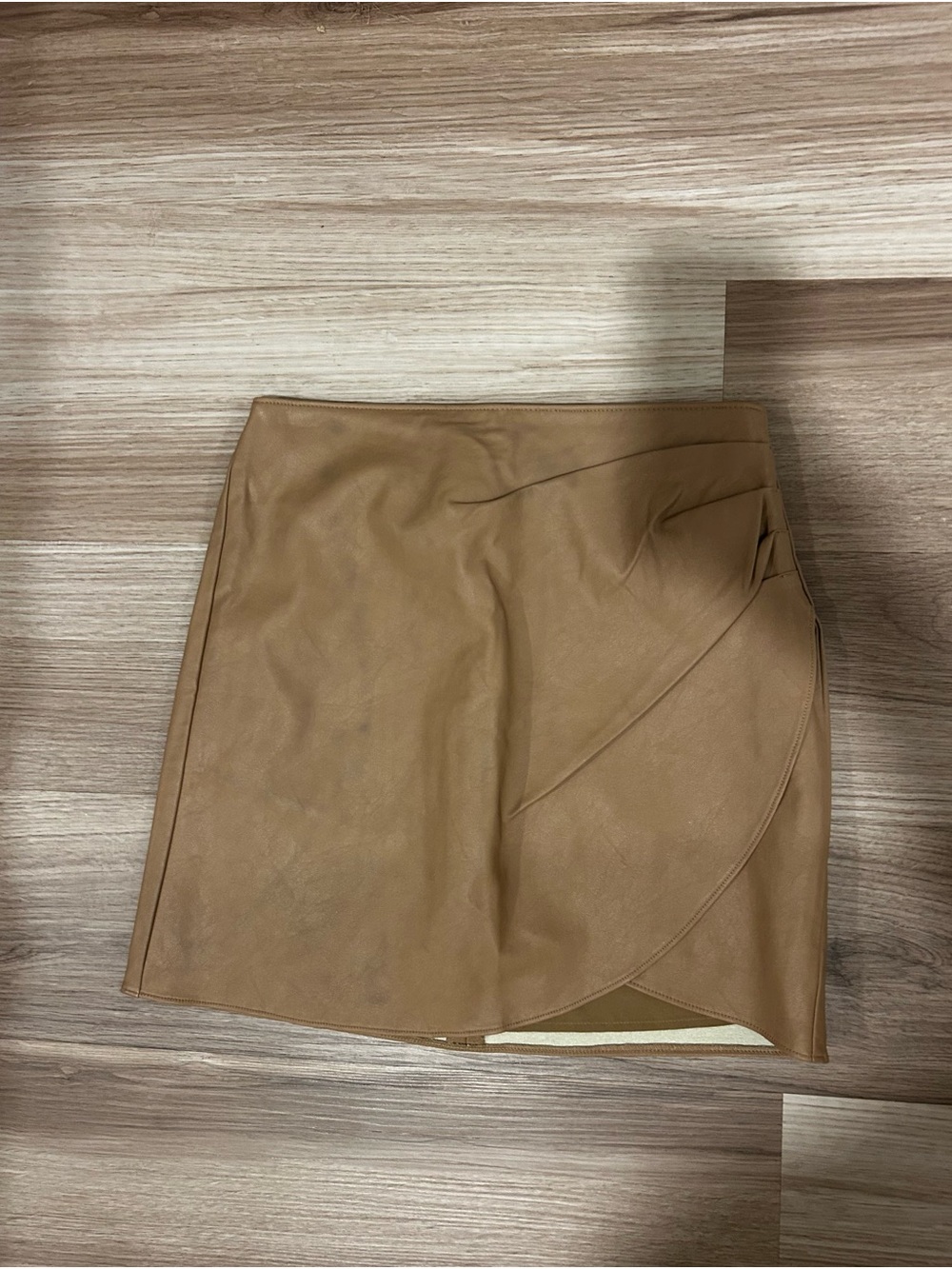 Abercrombie & Fitch Tan Faux Leather Wrap-Front Mini Skirt